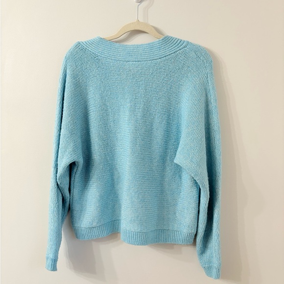 CABI Blue Knit V-neck Sweater Womens S Oversized Casual Colorful Winter Blue - Picture 4 of 5